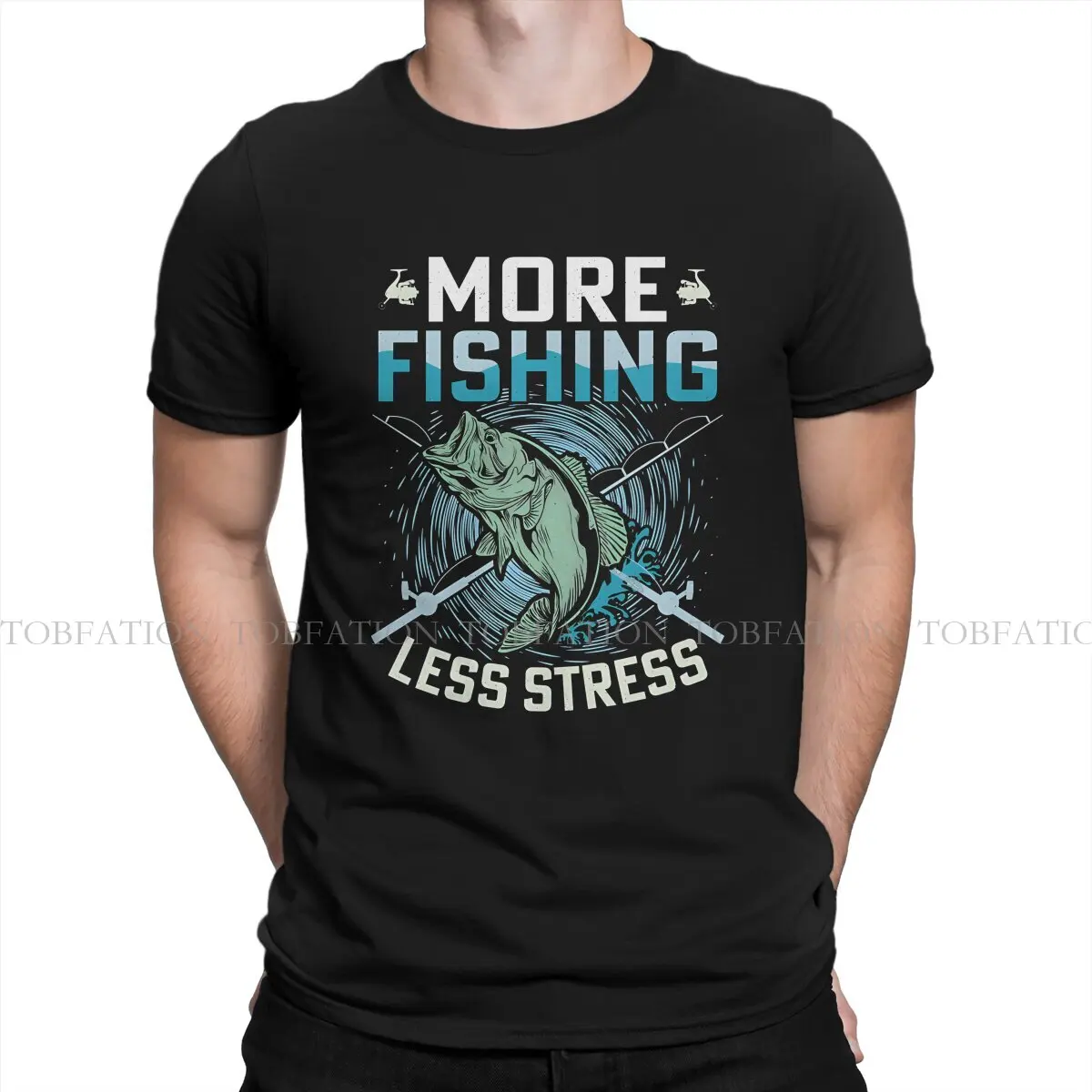 More Fishing Less Stress Hip Hop TShirt Fly Fishing Creative Tops Comfortable T Shirt Male Short Sleeve Unique Gift Clothes