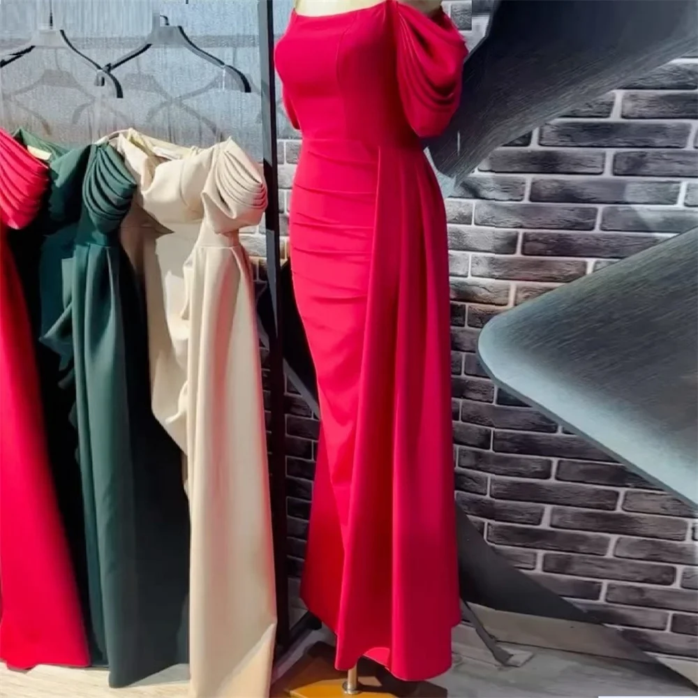 

Customized Prom Dress Saudi Arabia Dearin Scoop Neckline Column Floor Length Skirts Draped Layered Fold Bespoke Occasion Dresses