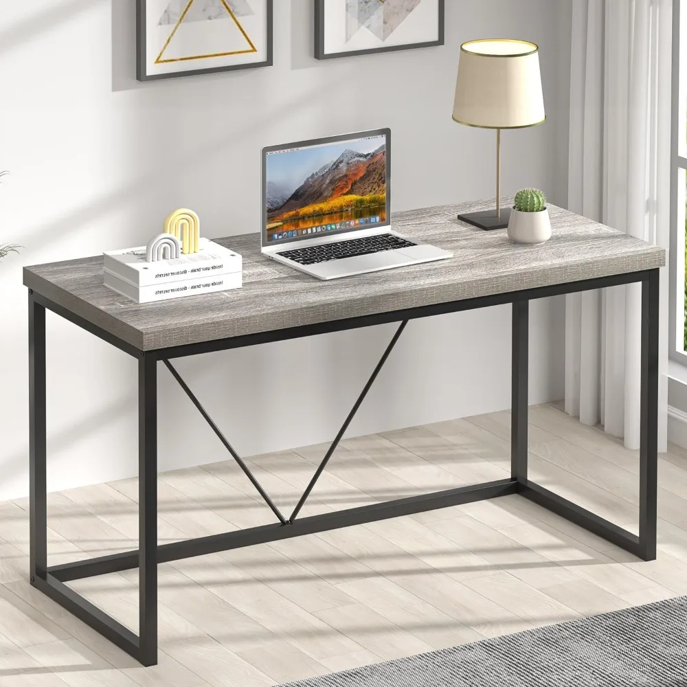 

Modern Home Office Desk, Industrial Vintage Computer Desk, Rustic Wood and Metal Study Writing Table, Simple Work Gaming