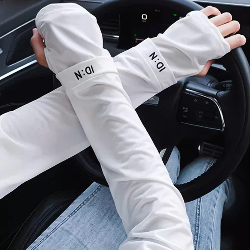 Solid Color Summer Ice Sleeve Sun Protection Sleeves Driving Gloves Long Fingerless Cool Arm Warmer Outdoor Beach Arm Protection