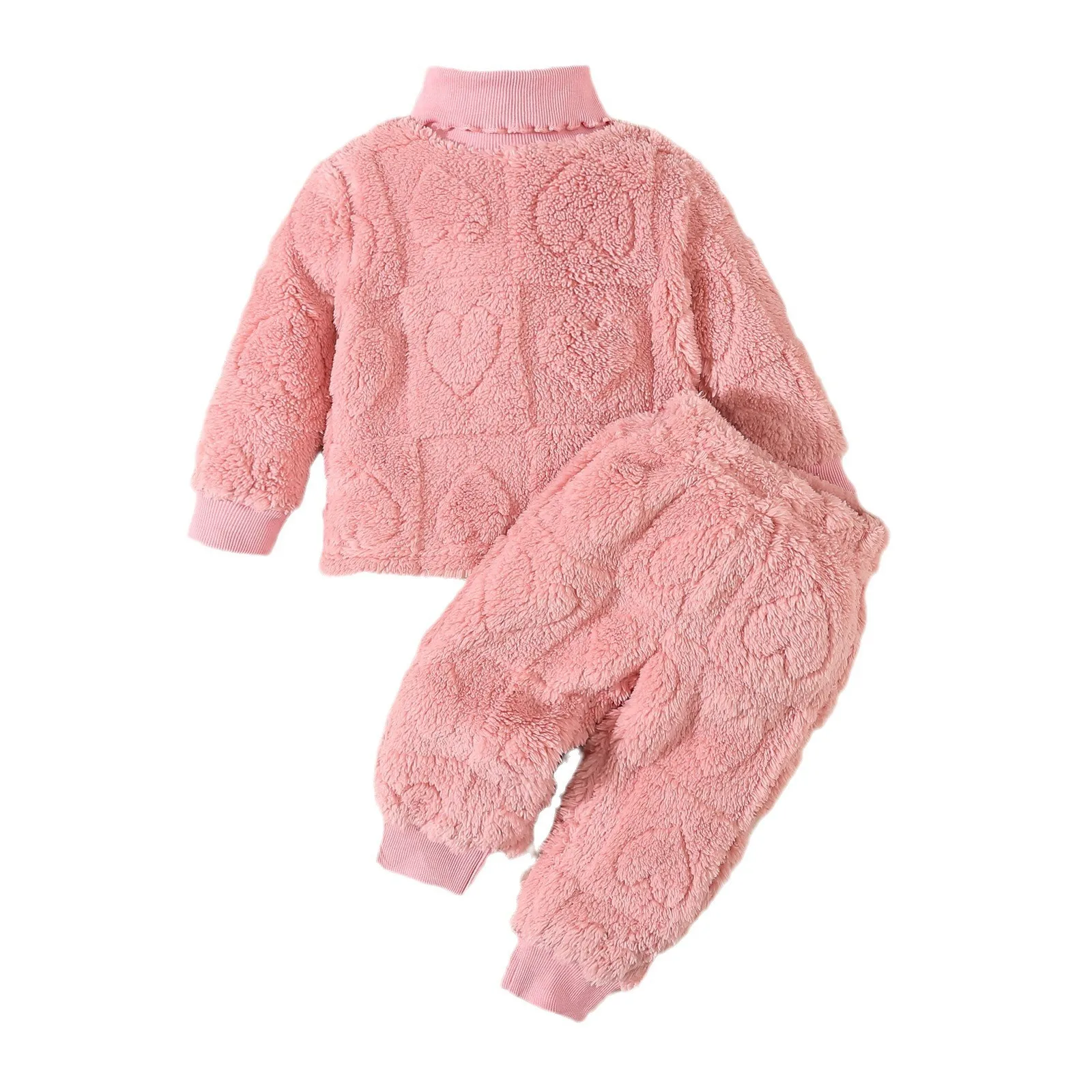 (6 Months -24Months) New Autumn And Winter Baby Girls Long Sleeved Tracksuits Solid Color Simple And Warm Fleece Baby Clothing