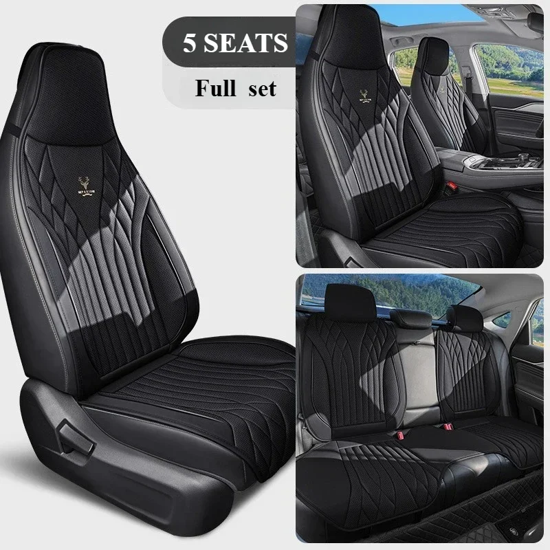 5-Seat Full Set One-Piece Car Seat Covers Durable Breathable All-Season Easy-Install Snug Fit for Most Integrated Seats