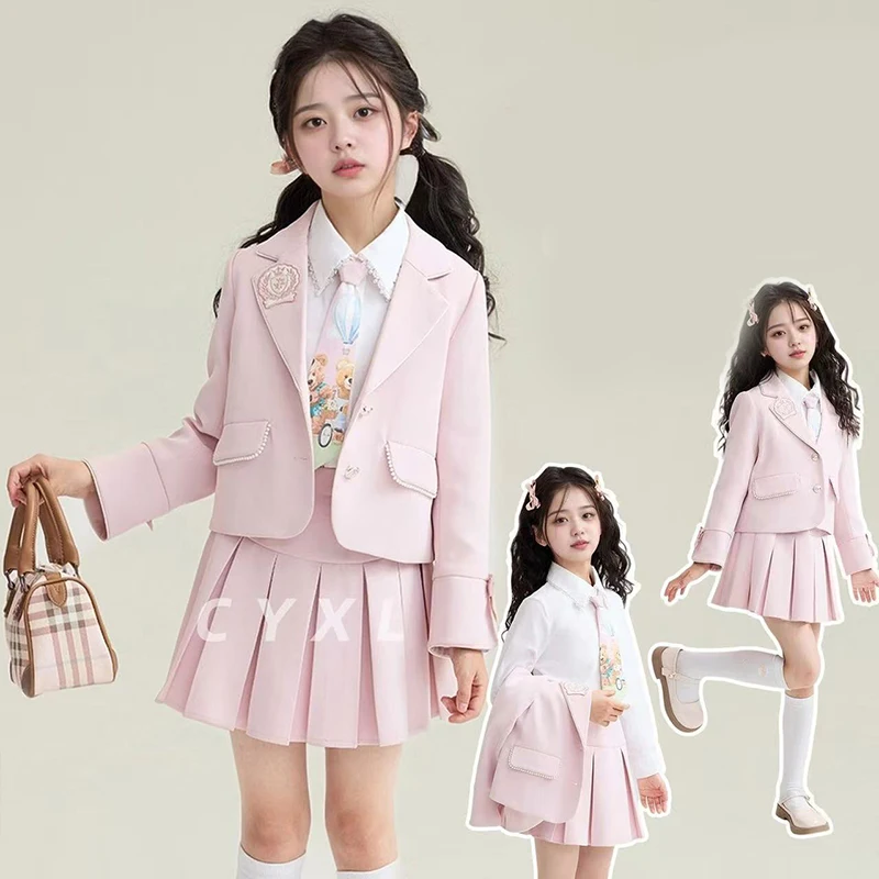 

Комплект японской школьной формы Y2K: рубашка и плиссированная юбка, милый модный костюм для лучших подруг, одинаковые наряды для весны и осени, повседневная одежда