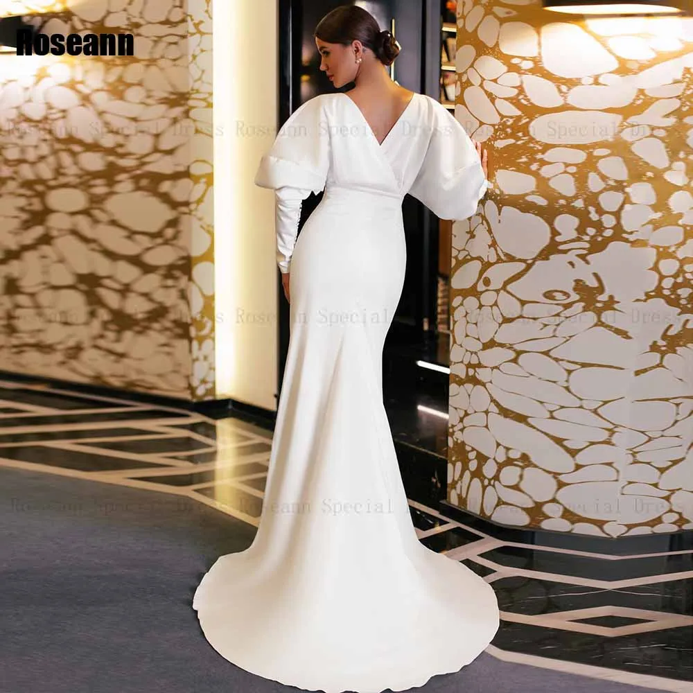Robe de mariée sirène exquise personnalisée, nouveau Design, col en v, manches bouffantes, dos ouvert, robes de mariée en Satin, 2025