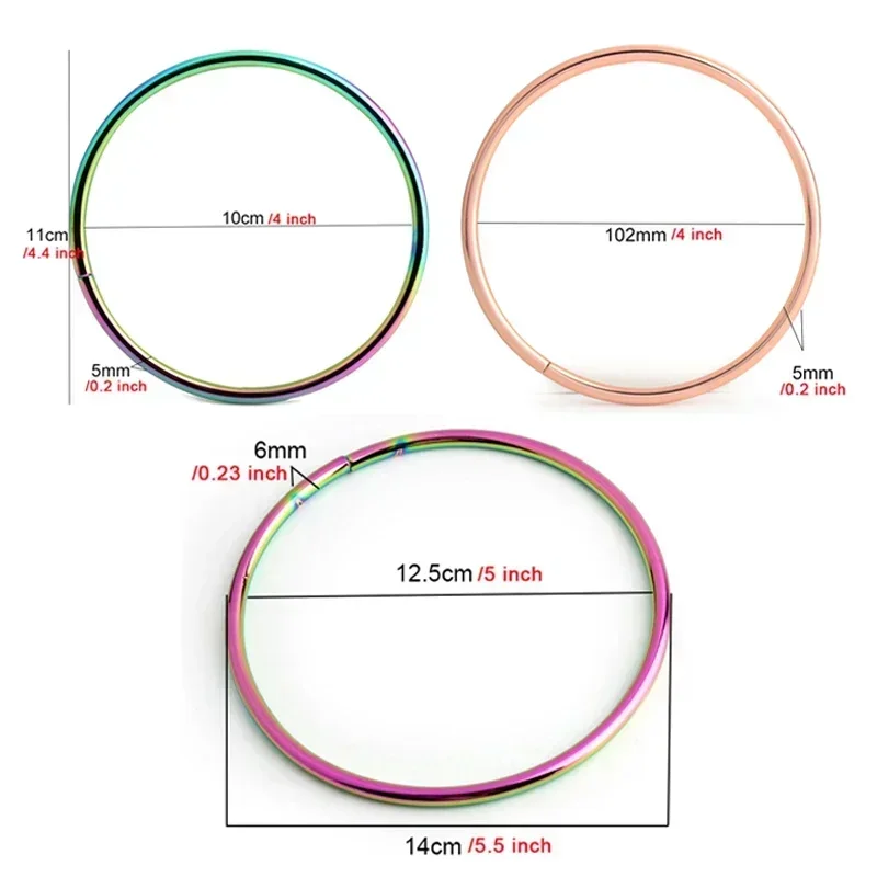 2PCS 4 inches 5 inches large Rainbow O ring bag handle rose gold round bag circle purse handles large metal circles