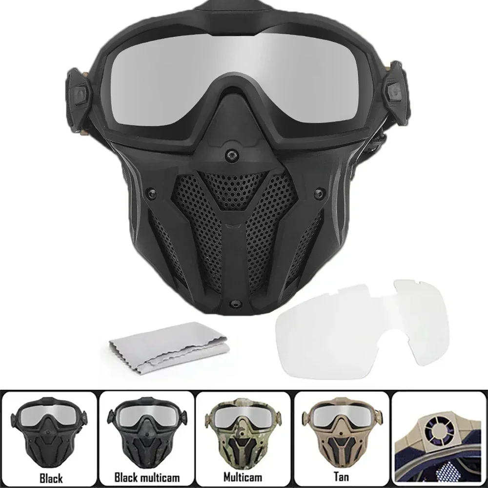 Tactical Airsoft Paintball Face Mask with Fan Breathable Anti-fog Full Face Protective Mask for Party Cosplay Hunting Shooting