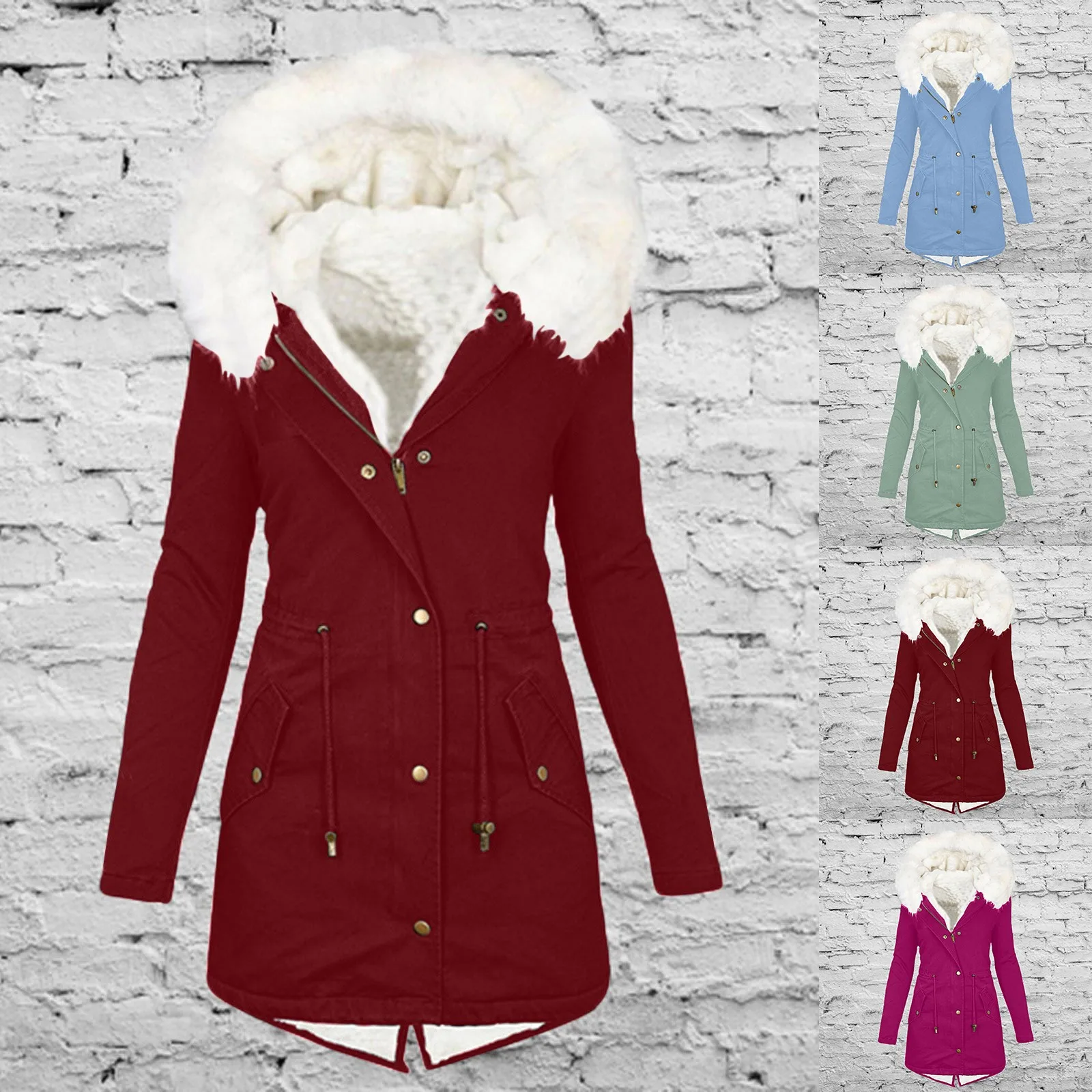 Frauen plus Größe Wintermantel Revers Langarm jacke Vintage verdicken Mantel Jacke warme Kapuze dick gepolstert plus Größe Regen jacke