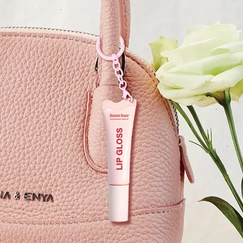4色のティントリップグロス、ランヤード付き、保湿・潤いを与えるフォーミュラ、べたつかない輝き、毎日のリップケアと携帯に便利な美容