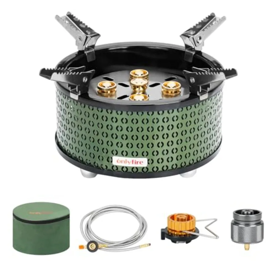 

Portable Camping Gas Stove with Storage Bag and Gas Adapters 5 Burners Propane Stove for Outdoor Patio Cooking Picnic Camping H
