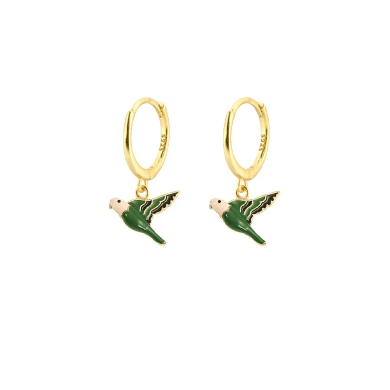 Cute Green Enamel Birds Pendant Creativity Dangle Drop Earrings for Women Ndividuality Special Ear Rings Jewelry Pendientes 2024