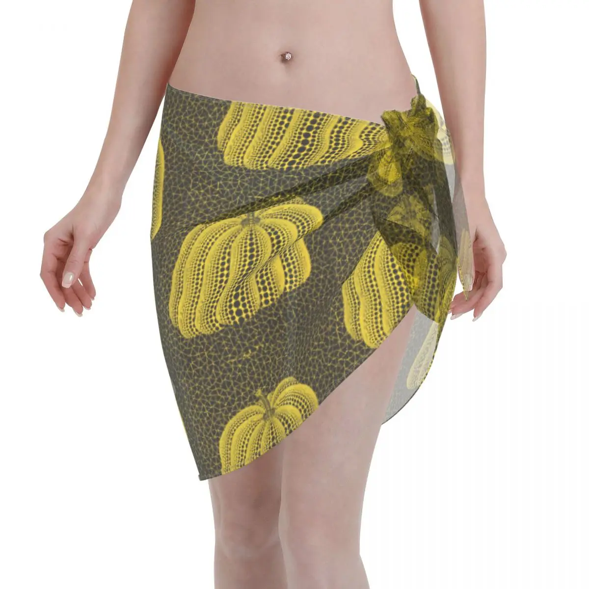 

Custom Yayoi Kusama Pumkin Beach Bikinis Cover-ups Wrap See-Through Bikini Short Skirt Chiffon Scarf For Women Beach dresses