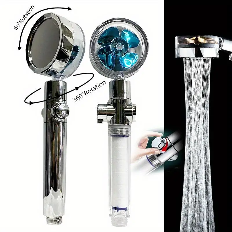 1Pc Shower Head Water Saving Flow 360 Degrees Rotating Small Fan ABS Rain High Pressure Spray Nozzle Bathroom Accessories