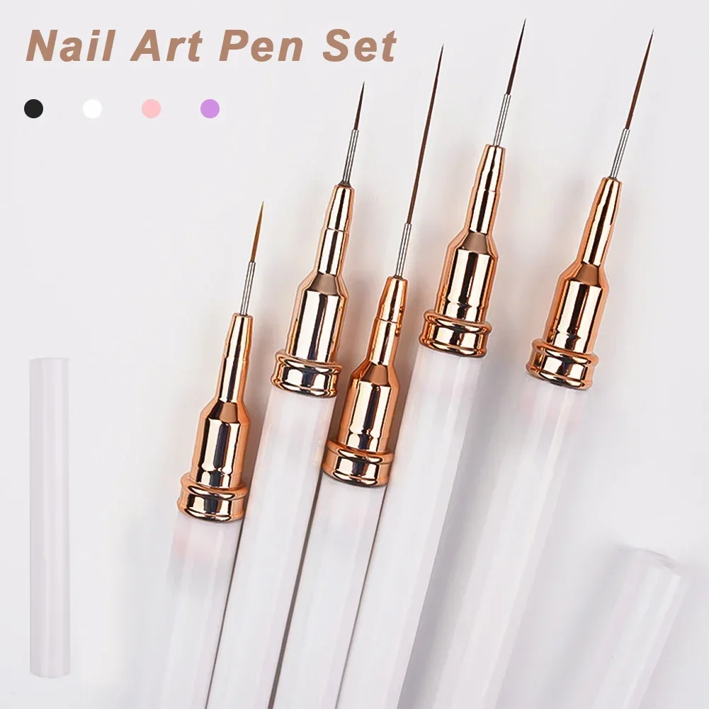 5 pezzi Set di pennelli per nail art Kit di pennelli per unghie in gel UV Linea a strisce Pittura Disegno Penna per fiori Strumento per manicure professionale