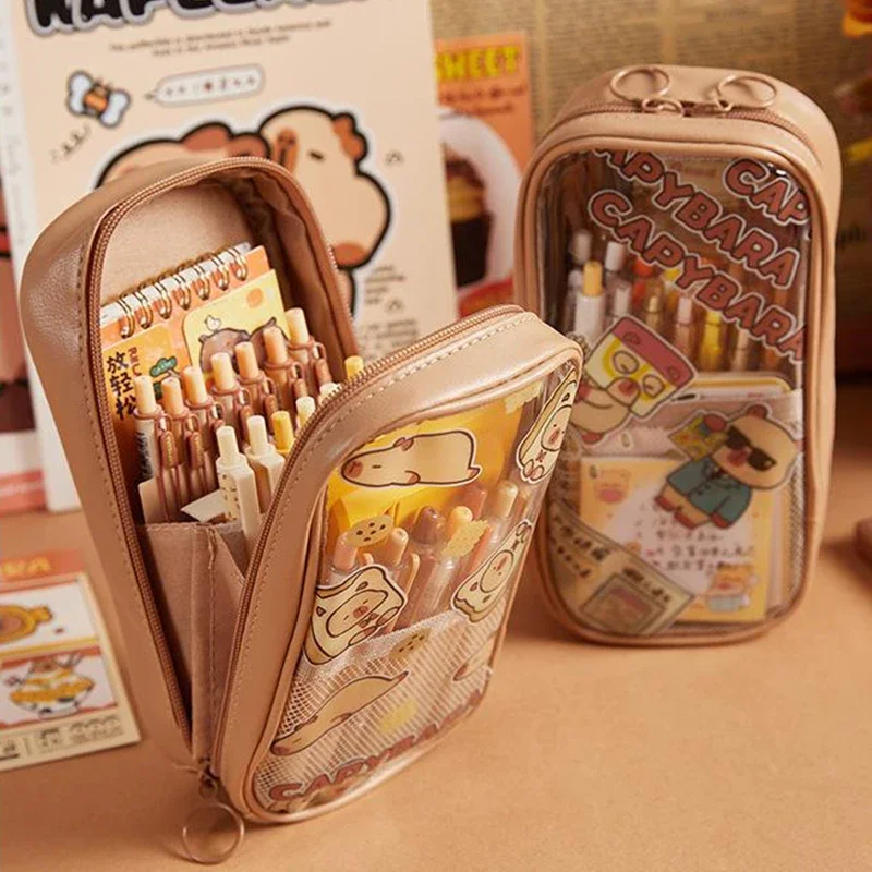 Stylish Transparent Capybara Pencil Case; Large, Waterproof and Durable Stationery Bag