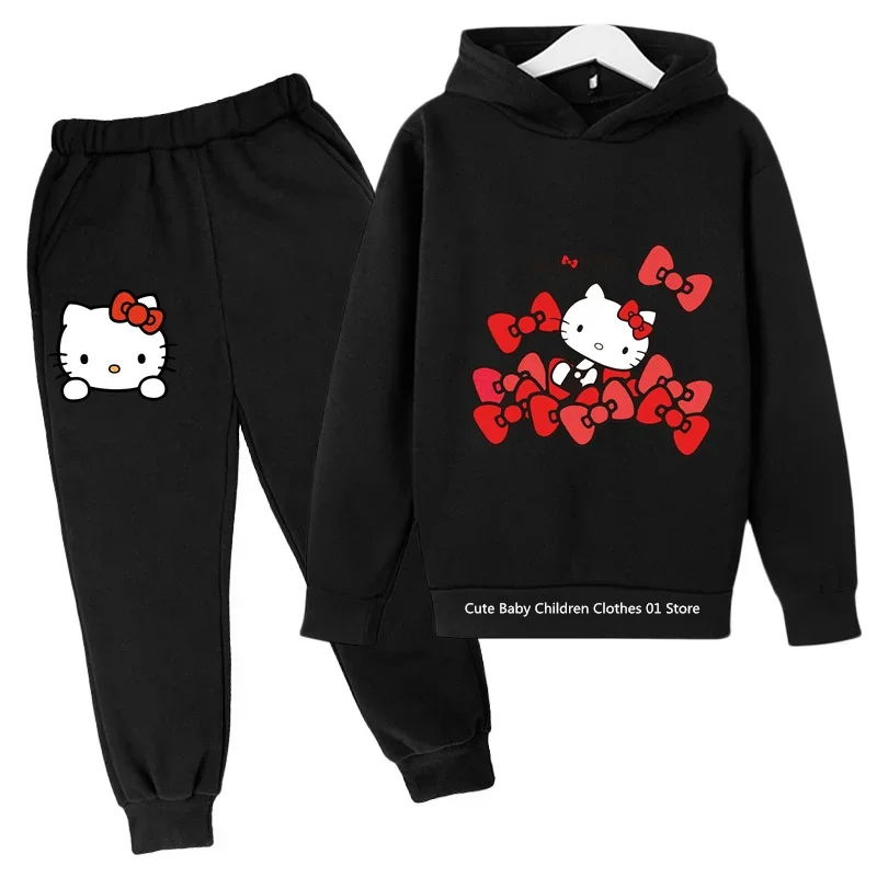 2024Hello Kitty Cute New Boys & Girls Kids Top Sport fashion Outdoor Student jumper hoodie set 3-14 years old