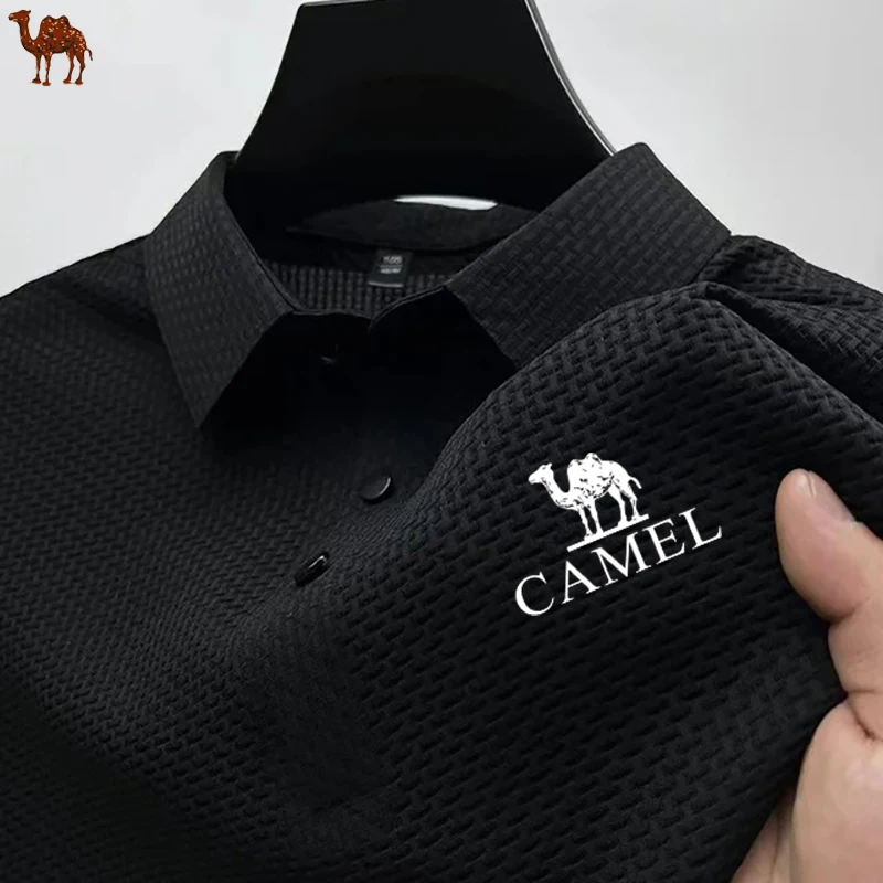 Camiseta de camelo monocromática masculina, marca de alta qualidade, camisa polo personalizada, moda casual, baixo preço, popular, primavera e