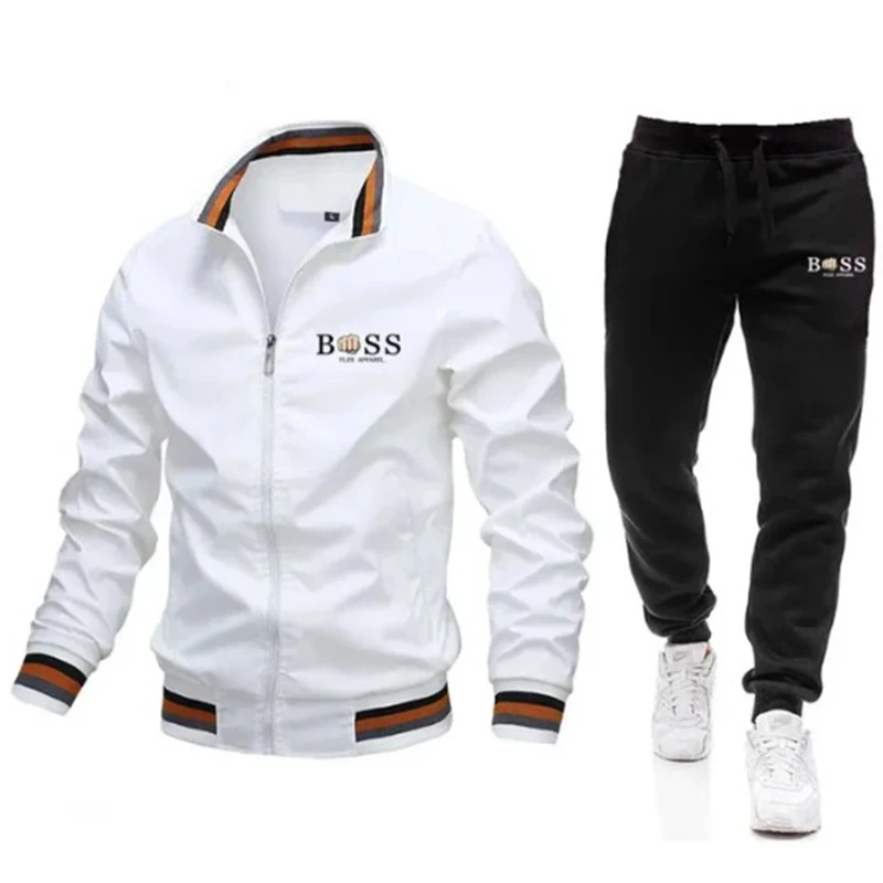 2024 Spring New Men\'s Sets Jacket and Sweatpants 2-piece Set Casual Spliced Pants Baseball Stand Neck High Quality Jacket Coat