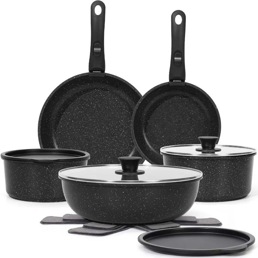 

15Pcs Pots and Pans Set Non Stick Cookware Sets with Detachable Handle for Compact Kitchen Storage Removable Handles for Easy C
