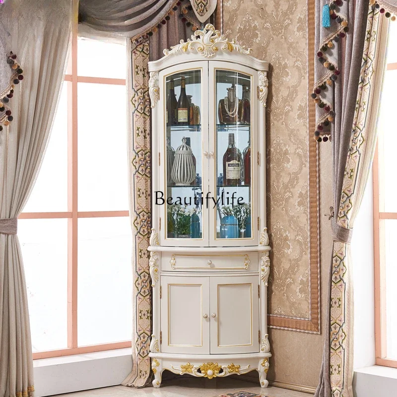 

LLX29European living room solid wood corner cabinet corner triangular storage arc corner cabinet