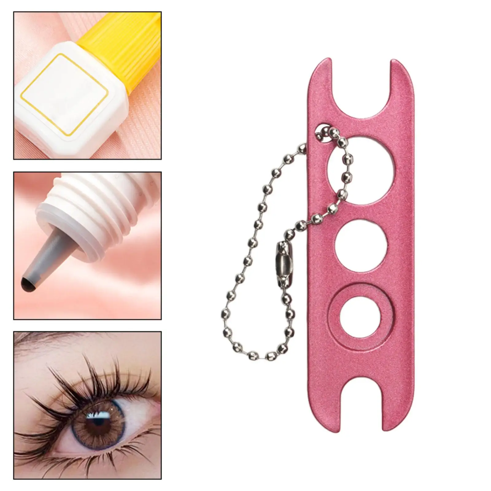 Lash Adhesive Remover Keychain Plug Opener Stainless Steel Multi Size Cap Tool for Eyelash Glue and Essential Oils