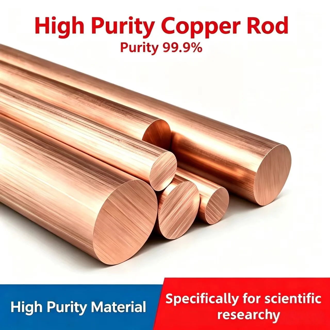Barra de Cobre Puro T2, Barra Redonda de Cobre Rojo de Alta Pureza 99.9%, Cobre Libre de Oxígeno para Conductividad, Disipación de Calor y Aplicaciones Personalizadas