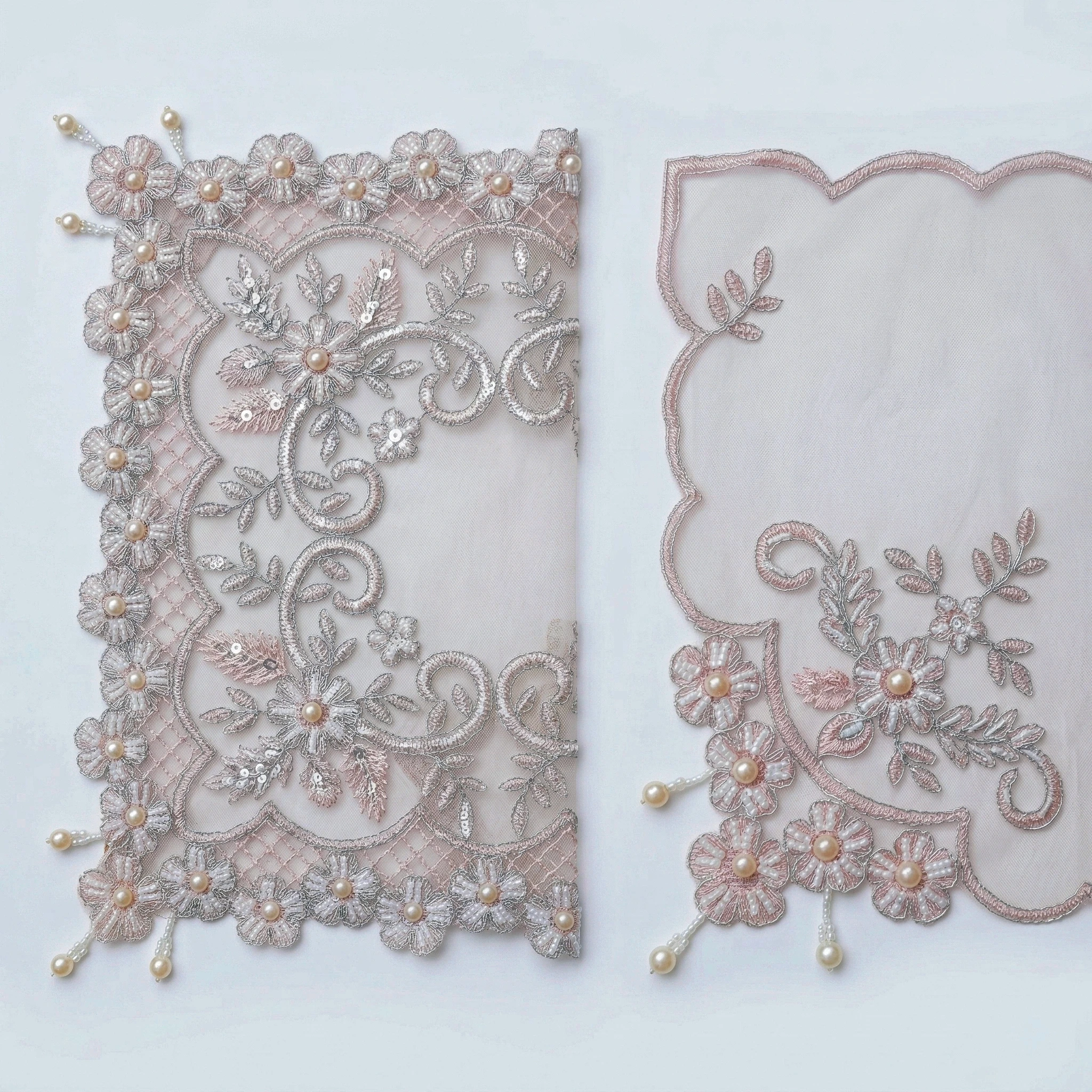 2-teiliges Tischset-Set, waschbare Esstischunterlagen, handgefertigte Tischsets mit Perlen, antike Tischdecke, Spitzen-Tischdecke, Valentinstag-Dekoration