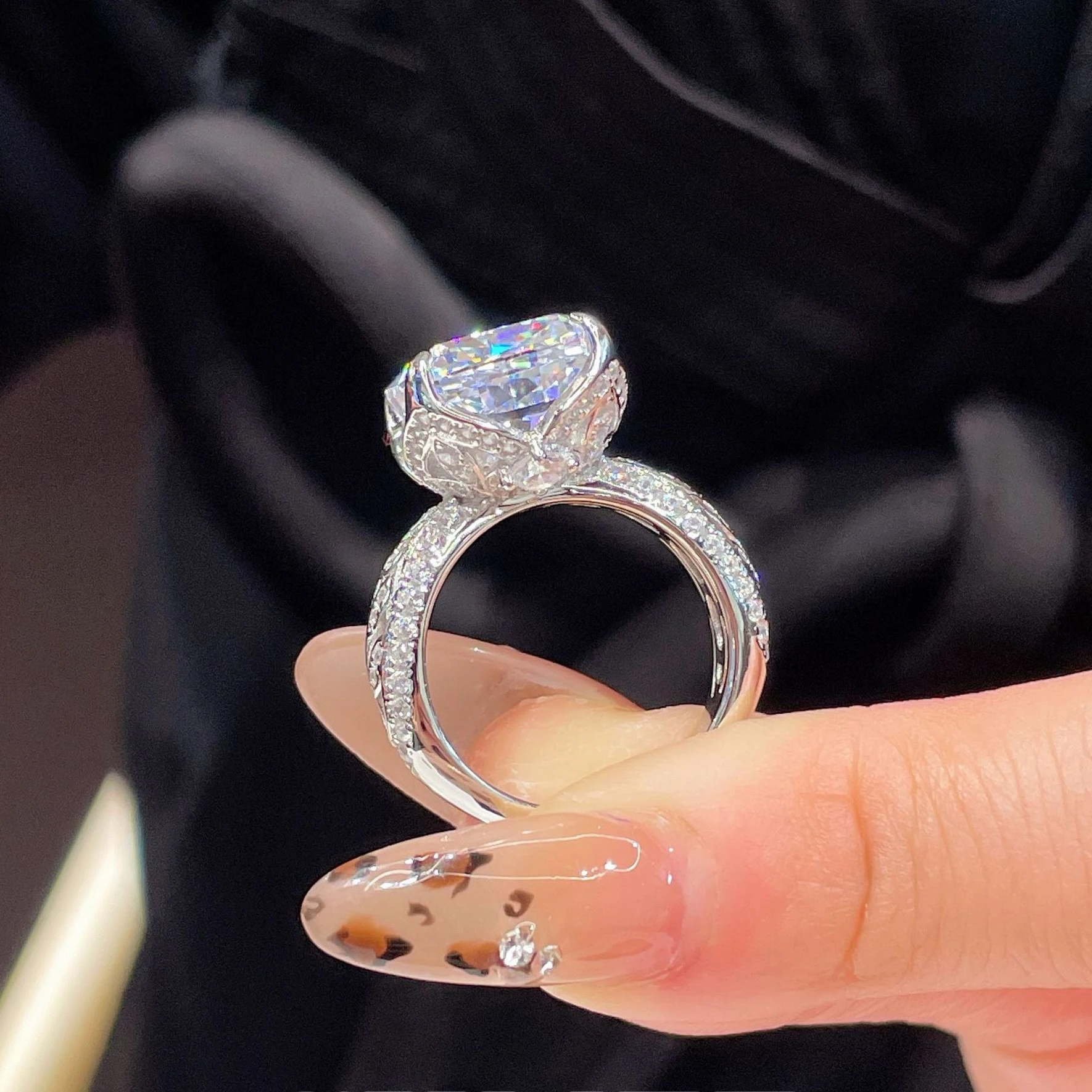 

Radiant Cut Lab Diamond Ring 925 Sterling Silver Wedding Band Rings for Women Bridal Engagement Jewelry