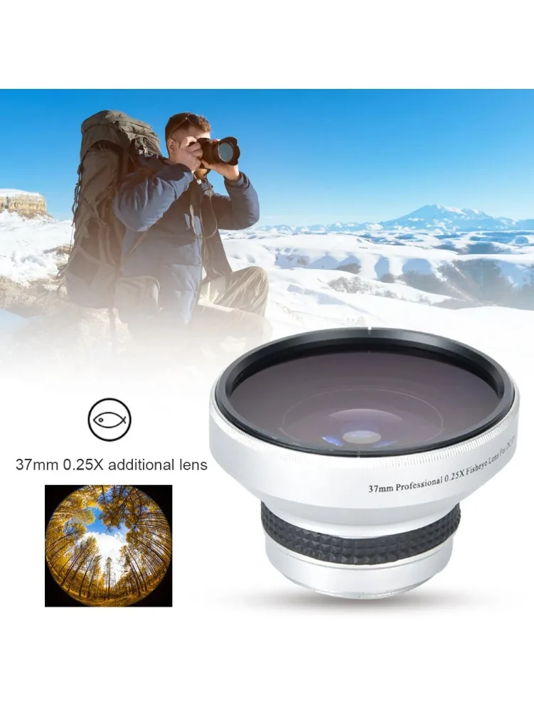 Fisheye-Objektiv, silberfarben, wasserdicht, 37 mm, 0,25-faches Fisheye-Objektiv, Kameraobjektive, starke Anwendbarkeit für Fotografen, Kamerazubehör