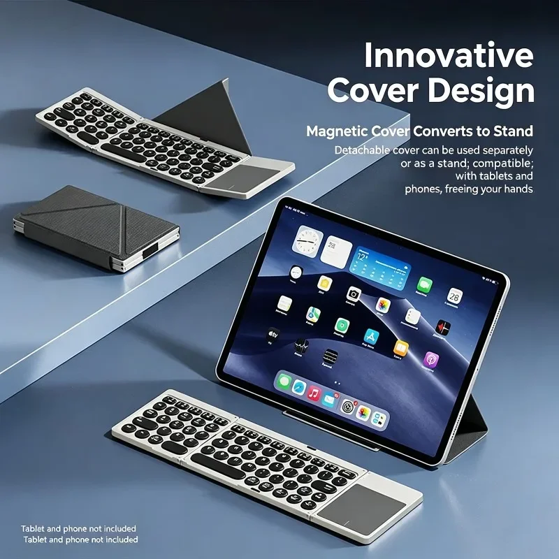 Portable Rechargeable Wireless Touchpad Keyboard Support Multi-system Mini Bluetooth Tri-fold Keyboard for Tablet Ipad iPhone
