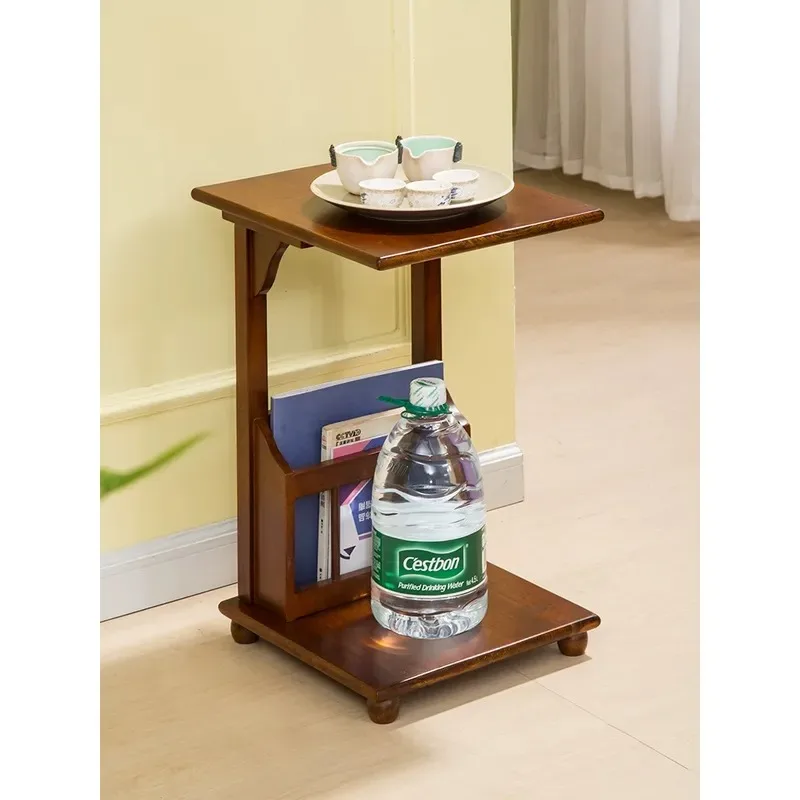 Solid Wood C Type Side Table Mobile Corner End Table for Living Room Sofa Small Apartment Mini Simple Coffee Table Nightstand