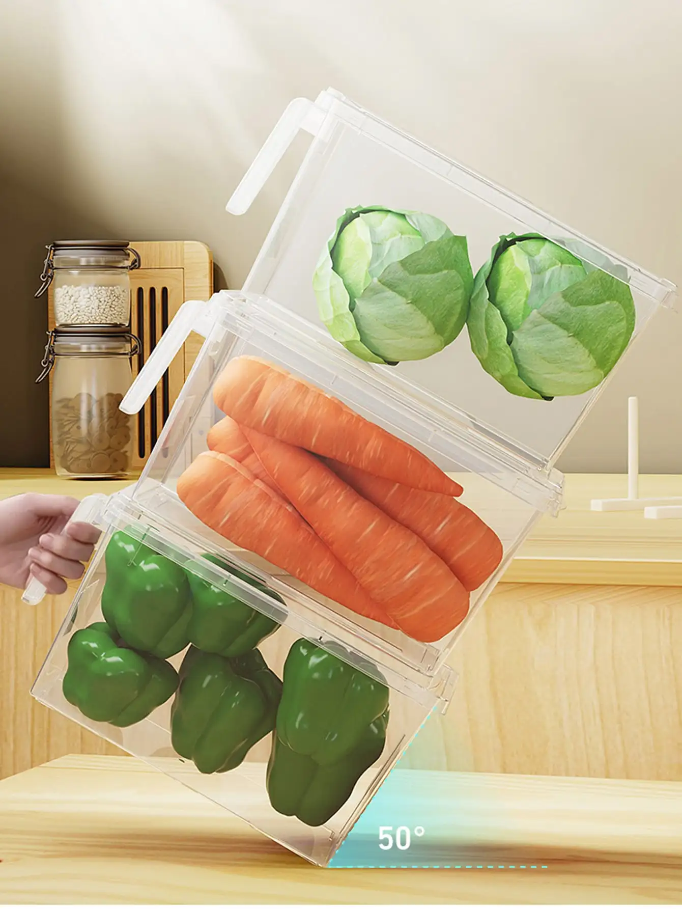 1 transparent large refrigerator storage box sealed crisper box Kitchen fruit and vegetable storage box