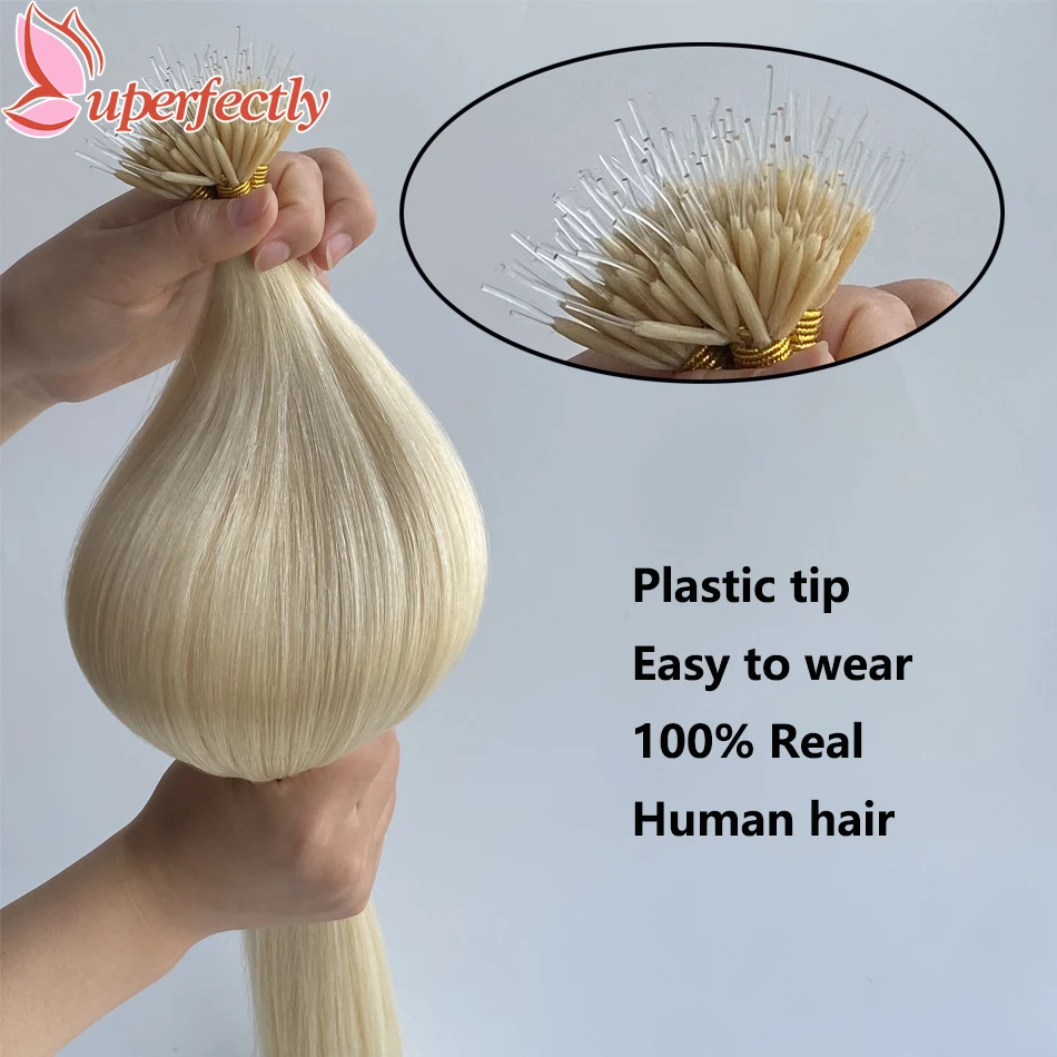 Uperfectly Blonde Elast Ring Hair Extensions Straight Natural Real Human Hair Micro Beads Plastic tip Hair Extension 12-26Inch