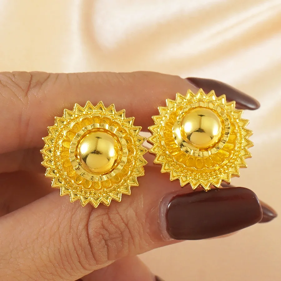 9999 gold earrings, Middle Eastern spherical pendant, simple and fashionable women's bridal Dubai jewelry pendant earrings