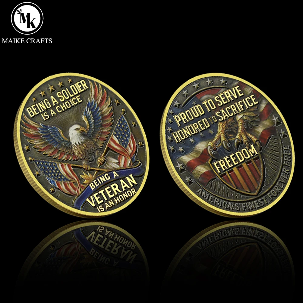 

American Veteran Eagle Challenge Coin Double Sided Military Commemorative Collectible Souvenir Gift