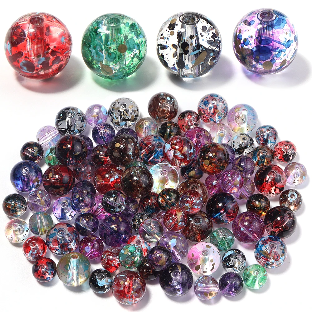 10pcs Transparent Ink Splash Oil Painting Acrylic Beads 12/16mm Round Loose Spacer Bead for DIY Bracelet Necklace Jewelry Making