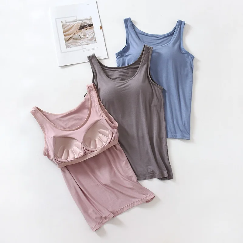 

Modal Women's Camisoles Solid Color Tank & Tops With Wireless Padded Bust Base Layer Top Sleeveless Outwear Female Camisole