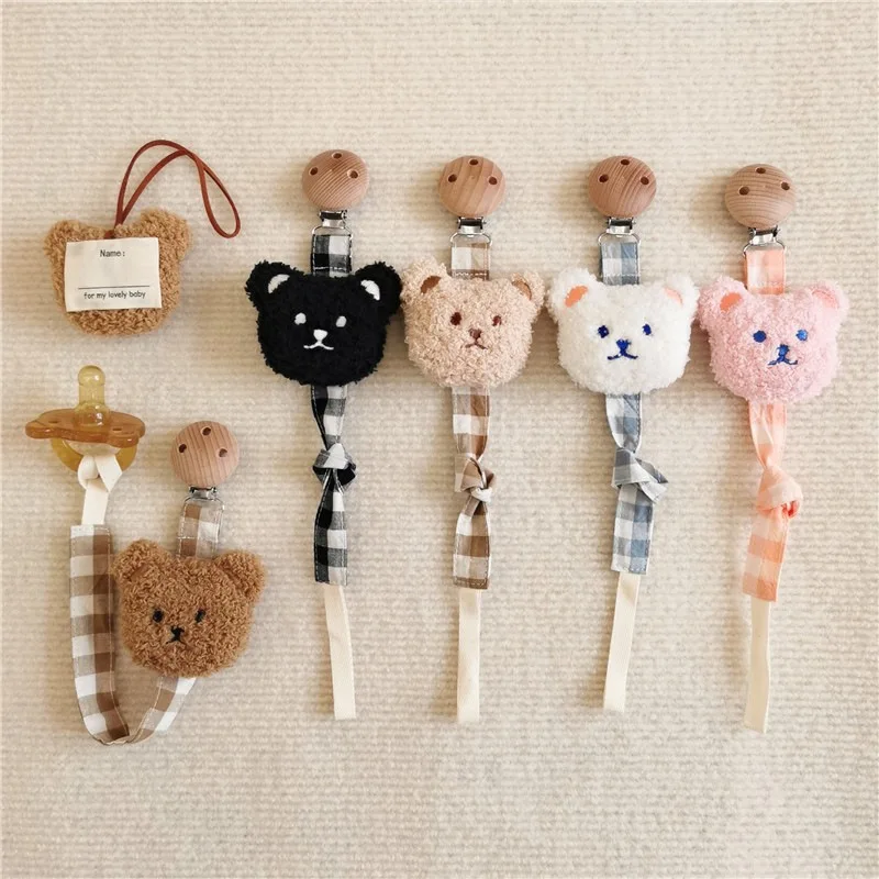 Bärenförmiger Schnullerhalter aus Holz – kaubare Baby-Beißringkette mit natürlichen Perlen, süßer und sicherer Anti-Fall-Schnullerclip