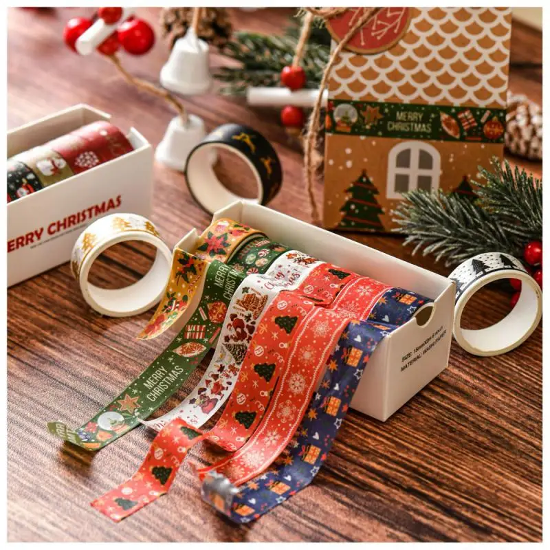 6Pcs Washi Tape Set Festival Christmas Masking Tape Journal Supplies Washitape Stationery Scrapbook Decorative Adhesive Tape