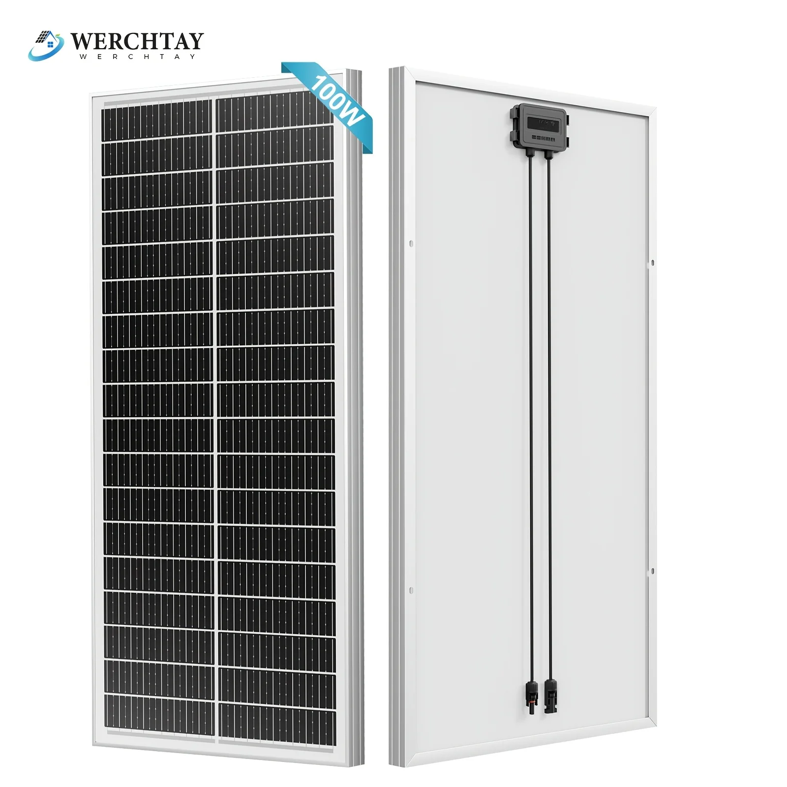 WERCHTAY 100W Solar Panel 12V Monocrystalline Technology 18BB Cell 24% High-Efficiency PV Module Power Charger Ideal for RV Battery Marine Rooftop Farm Home Camping Caravan Off-Grid System