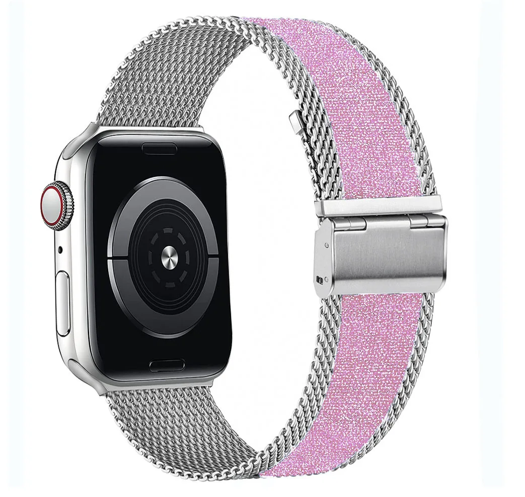 Shiny Strap For Apple watch band 40mm 44mm 38mm 42mm 41mm 45mm Soft Elastic Nylon+Magnetic bracelet iWatch serie 3 4 5 6 se 7