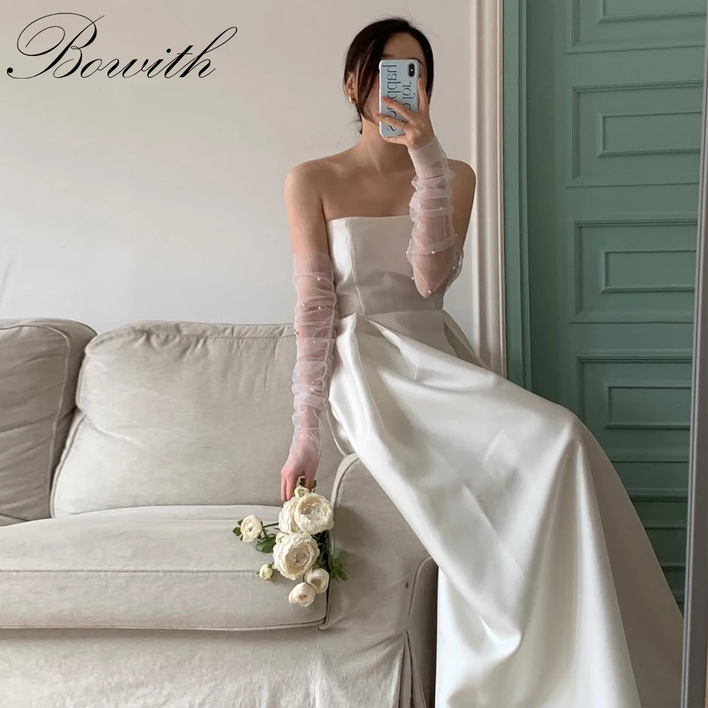 

Bowith Korean Wedding Dresses Simple Elegant Strapless Bridal Gown Photo Shoot Dresses for Bride Customized Satin Dresses