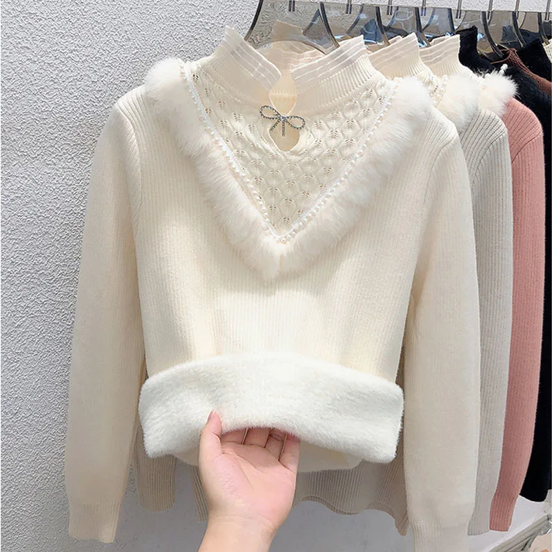 Women Half Turtleneck Sweater Pullover 2022 New Thick warm Autumn Winter Fleece Ladies Knitwear Sweater Long Sleeves Female Tops