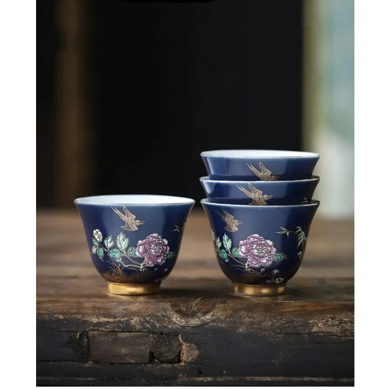 60ml Chinese Enamel Color Tea Cup Ceramic Master Cup High-grade Household Palace Style Tea Set Portable Small Tea Bowl