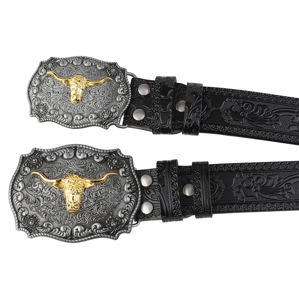 No Buckle Vintage Embossed Belts for Men Cowboy Clothing Accessories Split Leather