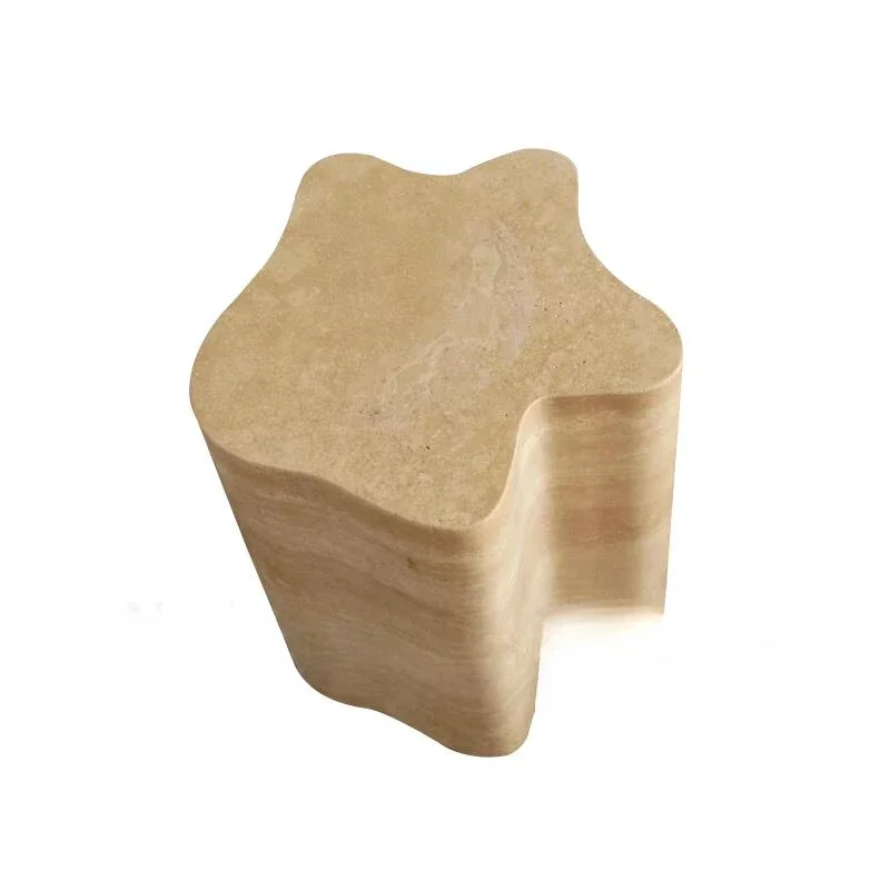

wabi-sabi wind natural travertine, living room sofa side table, villa luxury house designer, bedside marble corner table table