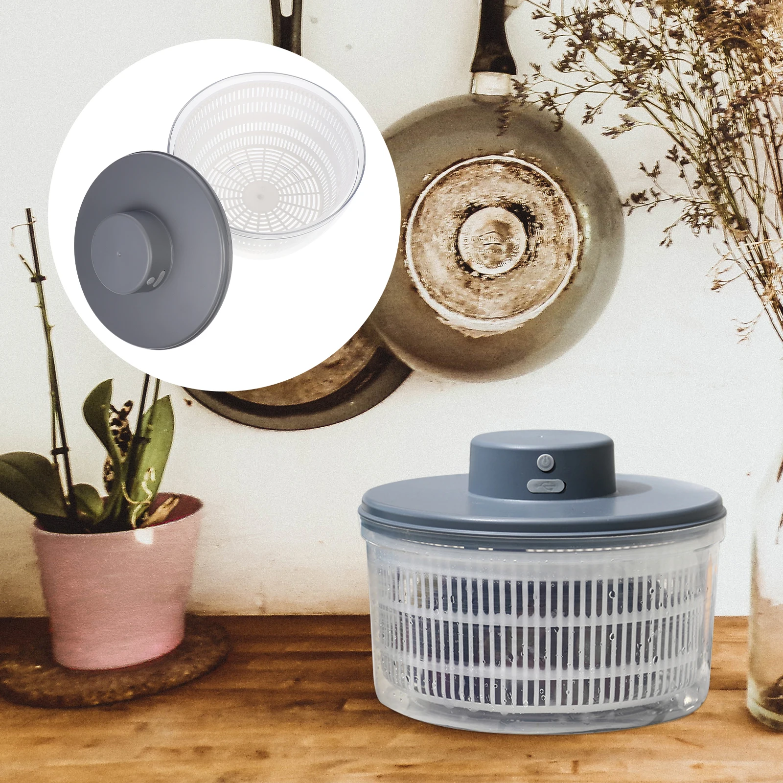 

Electric Vegetable Dehydrator Salad Dryer Fruit Drain Basket Kitchen Utensil Storage High End Plastic 10 Seconds Quick Draining