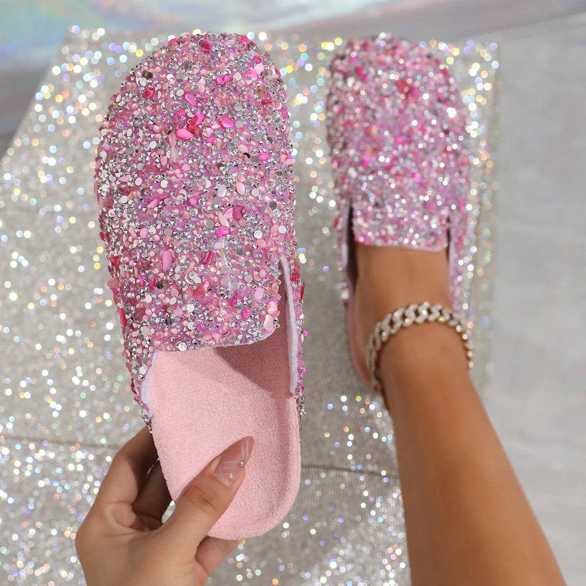 

Women's Fashion Slippers Cork Sequin Non-Slip Thick Sole Wear-Resistant Home Outdoor Slip-On Casual Slippers