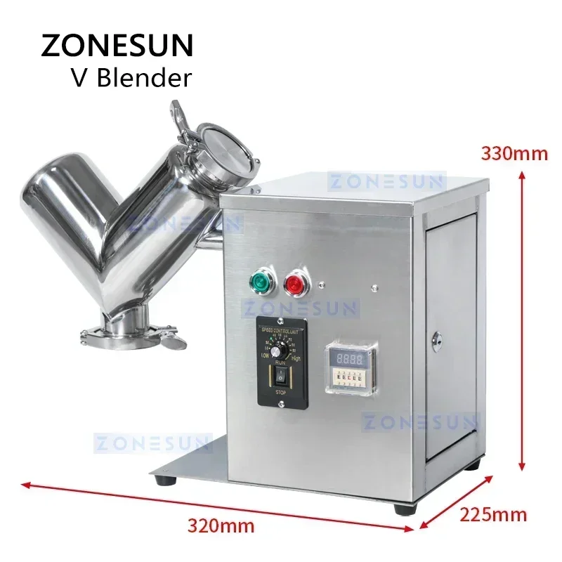 ZONESUN ZS-V2 V-образный блендер из нержавеющей стали, машина для смешивания порошков для пищевых, химических и фармацевтических сухих порошков
