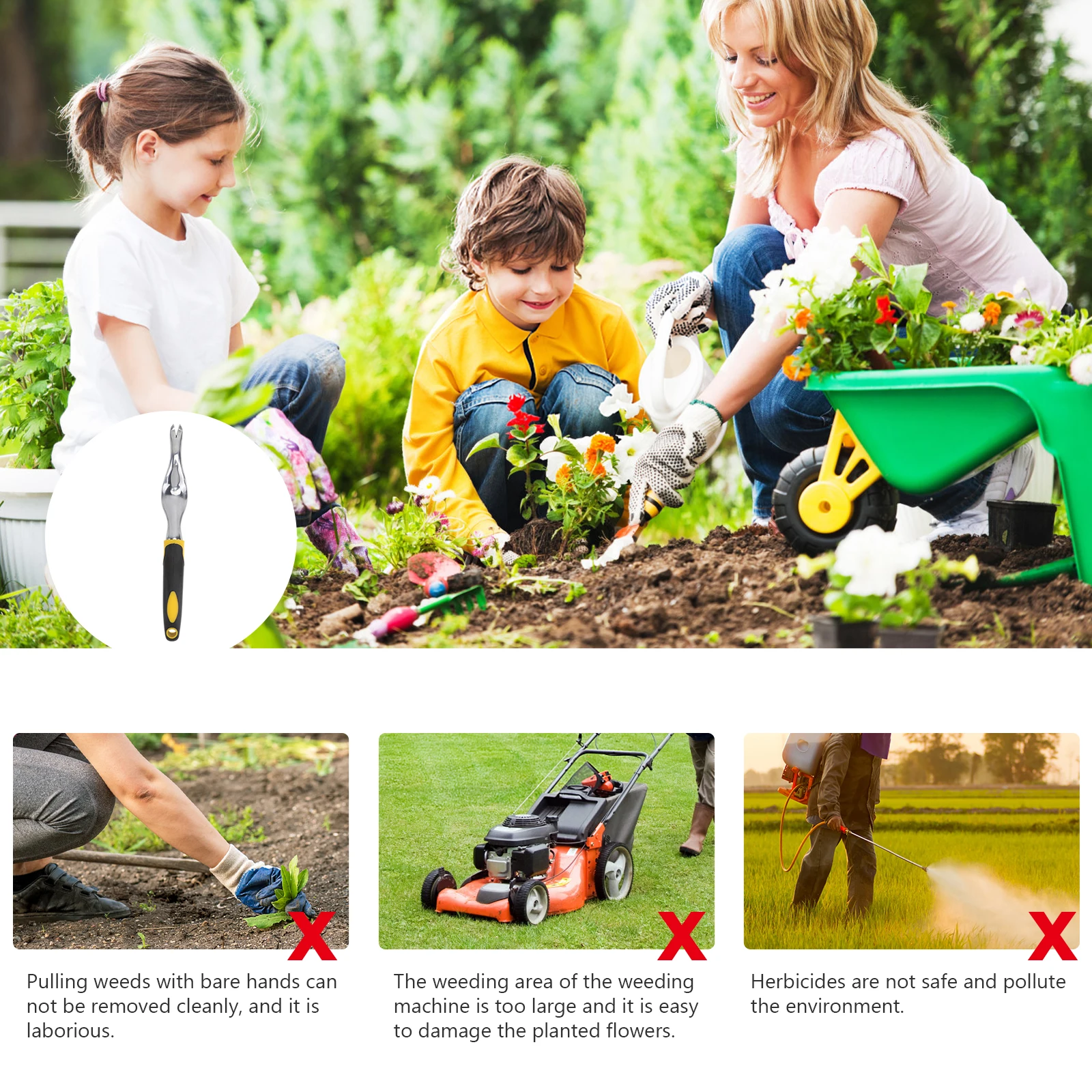 

Ergonomic Manual Weeder Fork Garden Weeding Tool Die-Cast Aluminum Weed Puller For Lawn Yard Grass Clumps Adults Seniors