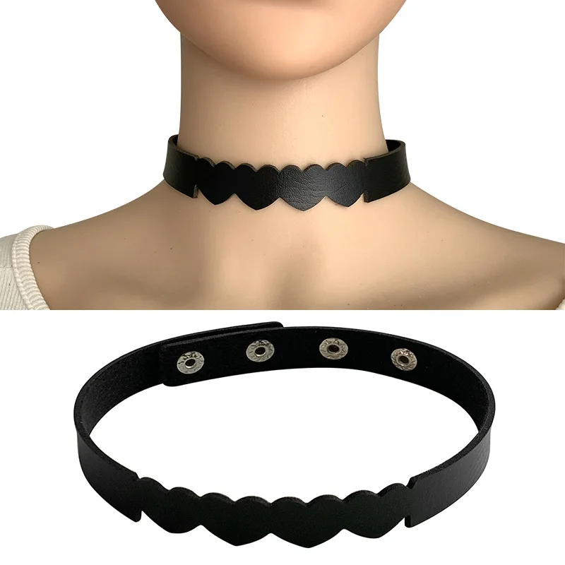 European and American fashion leather love collar punk style personality trend peach heart necklace leather heart collarbone cha